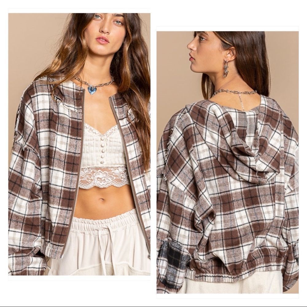 𝅺plaid Hooded Bomber Jacket - Picture 2 of 13